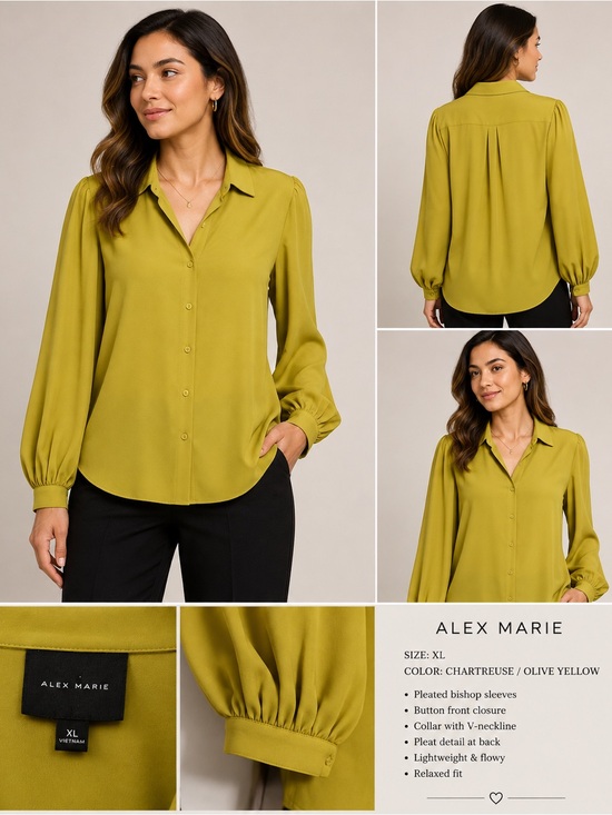Alex Marie Tops - Alex Marie Chartreuse Button-Front Blouse - Women XL